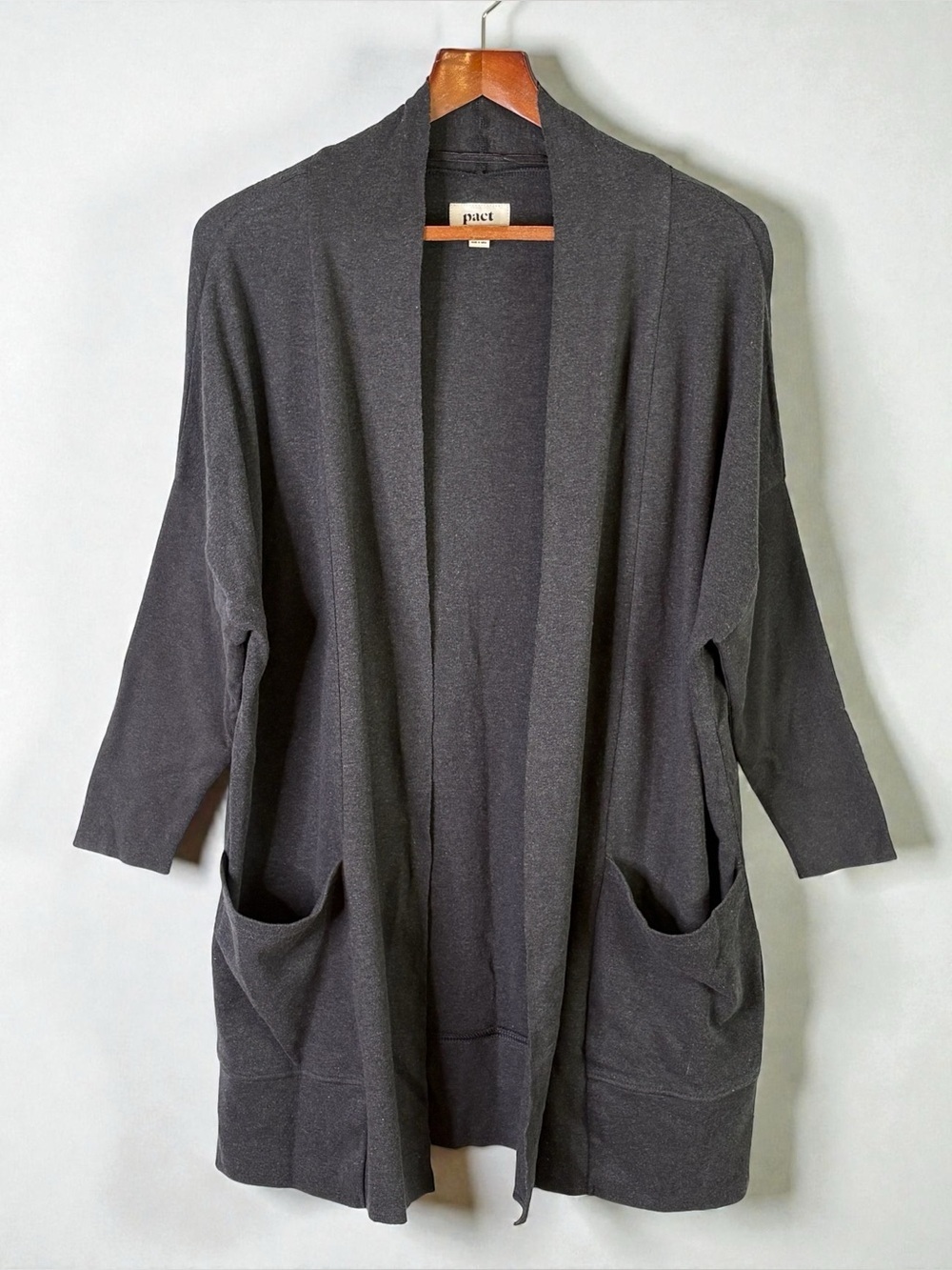 PACT Organic Cotton Airplane Cardigan XS/S Charcoal Heather Open Front